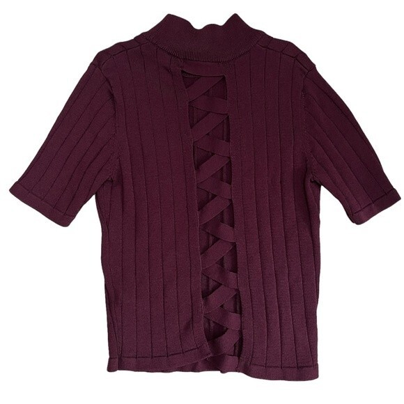 Forever 21 Knit Top with Open Back Maroon Size Small - Picture 1 of 7